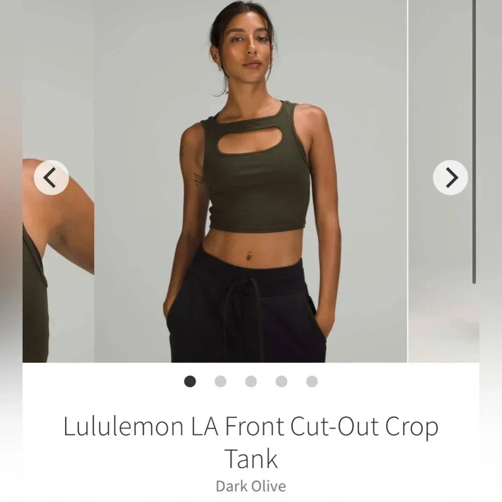 Lululemon LA Front Cut-Out Crop Tank Dark Olive size 6